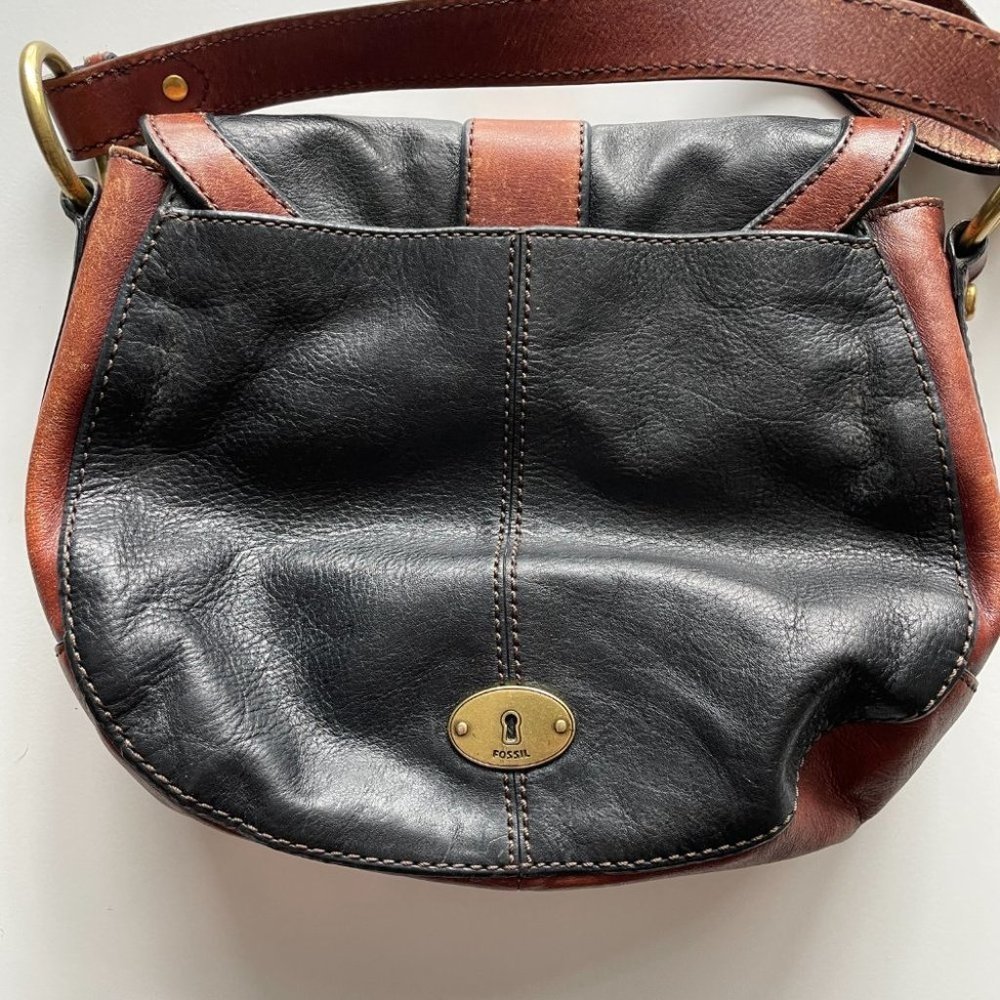 Fossil Vintage Reissue Leather Flap Crossbody Bag Brown Black 9x10 - Picture 5 of 8